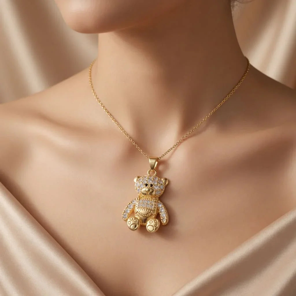Bear Pendant Necklace - White