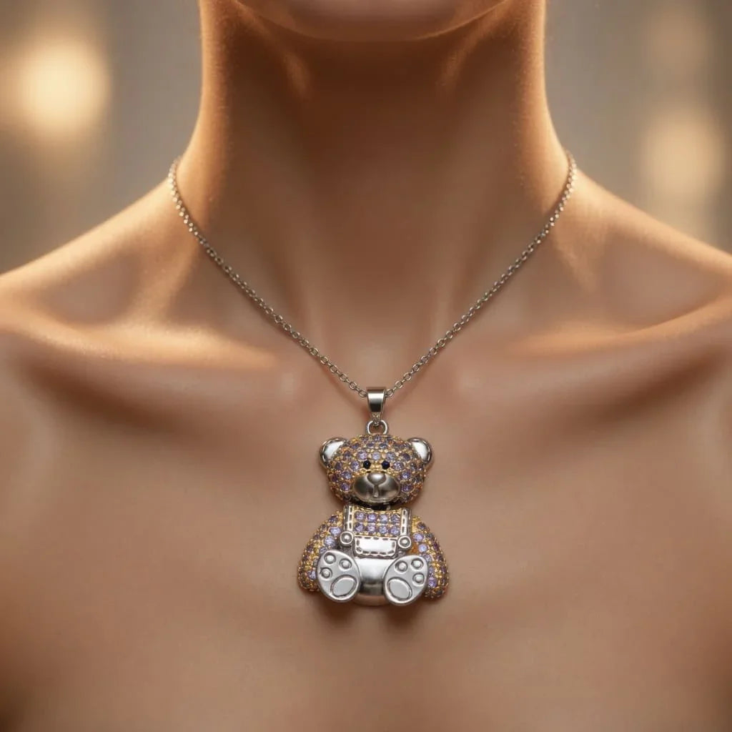 Bear Pendant Necklace - Yellow