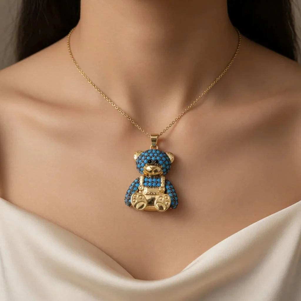 Bear Pendant Necklace - Blue