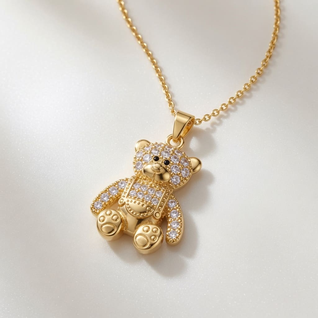 Bear Pendant Necklace - White