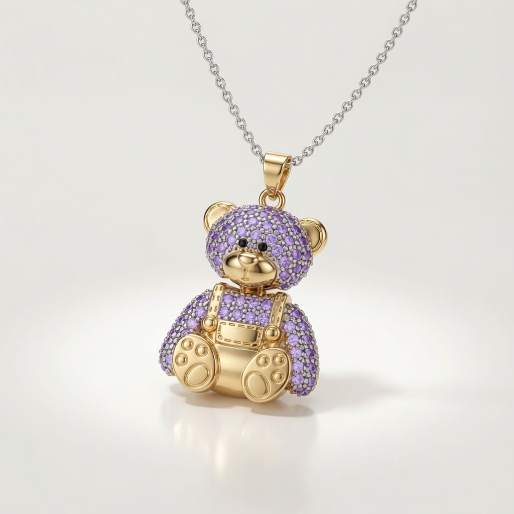 Bear Pendant Necklace - Purple